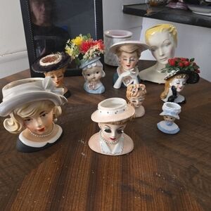 Vintage Lady Head Vases Collection, Lot Of 9